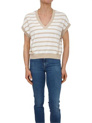 Maglia Liu Jo in interlock beige a righe ed inserti oro in DONNA