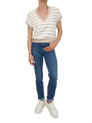 Maglia Liu Jo in interlock beige a righe ed inserti oro in DONNA