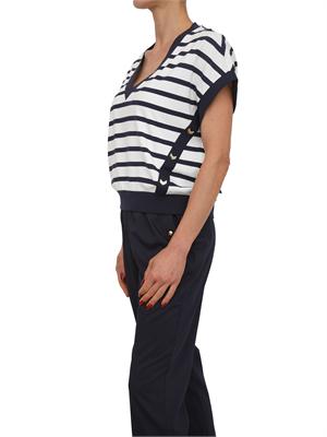 Maglia Liu Jo in interlock blu a righe ed inserti oro in DONNA