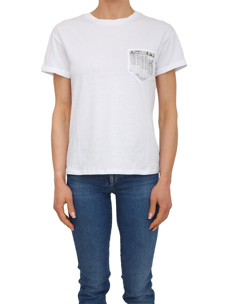 T-shirt Liu Jo donna in cotone bianco tasca gioiello