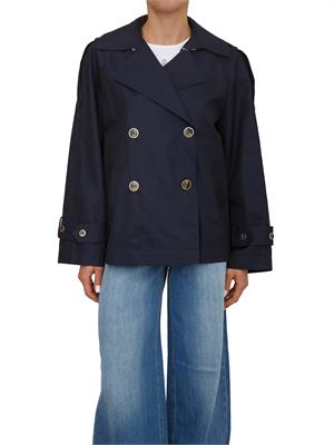 TWIN-SET Caban doppiopetto Twinset in gabardina di cotone blu in DONNA