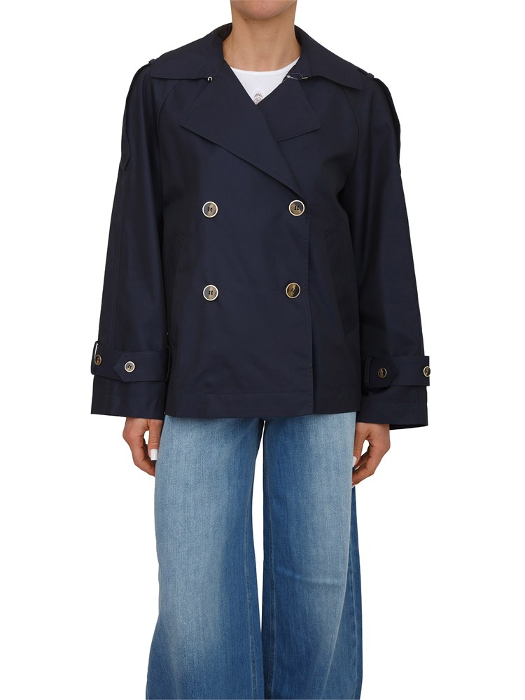 TWIN-SET Caban doppiopetto Twinset in gabardina di cotone blu