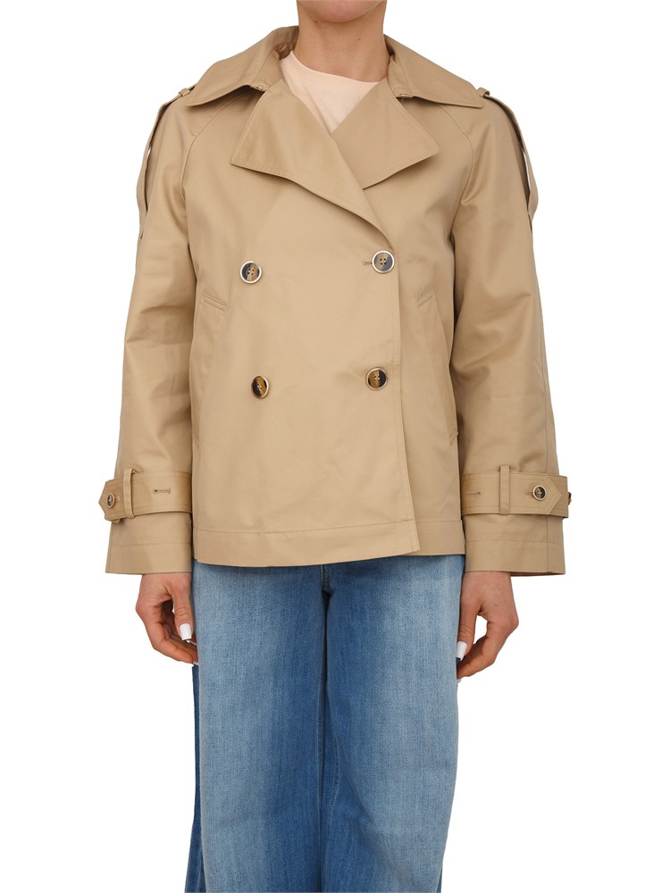 TWIN-SET Caban doppiopetto Twinset in gabardina di cotone beige