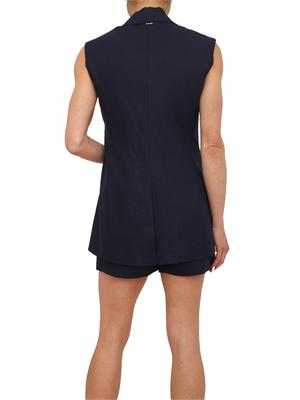 TWIN-SET Gilet Twinset in misto lino e viscosa blu con ricamo in DONNA
