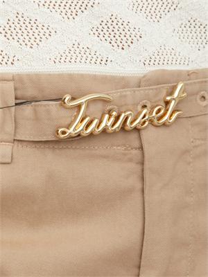 TWIN-SET Pantaloni Twinset in cotone beige con cintura in DONNA
