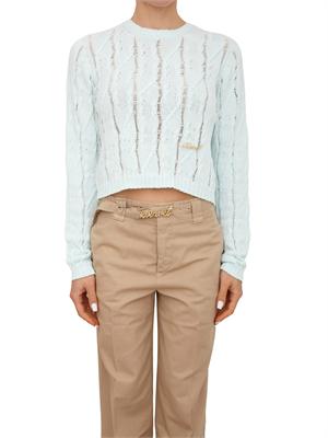 TWIN-SET Maglia Twinset in misto cotone trecce traforate acquamarina in DONNA