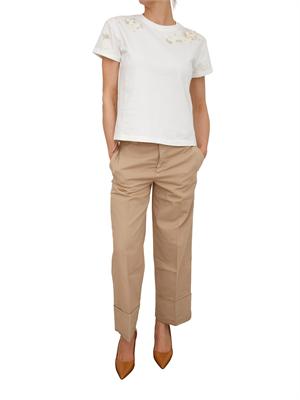 TWIN-SET T-shirt Twinset in cotone bianco con fiori e cristalli in DONNA