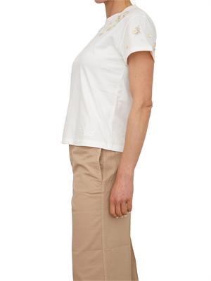 TWIN-SET T-shirt Twinset in cotone bianco con fiori e cristalli in DONNA