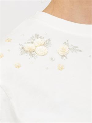 TWIN-SET T-shirt Twinset in cotone bianco con fiori e cristalli in DONNA