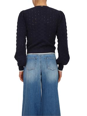 TWIN-SET Cardigan coreana Twinset in maglia di viscosa blu in DONNA