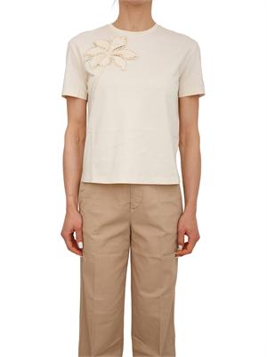 TWIN-SET T-shirt Twinset in cotone avorio ricamo fiore in DONNA