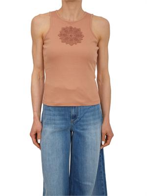 TWIN-SET Canotta Twinset in cotone a costine rosa antico e intarsio mandala in DONNA