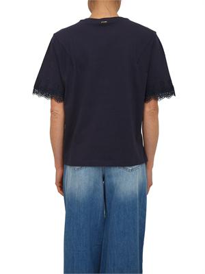 TWIN-SET T-shirt Twinset in cotone blu con maniche pizzo in DONNA