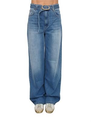 TWIN-SET Jeans Twinset in denim di cotone blu medio con cintura in DONNA