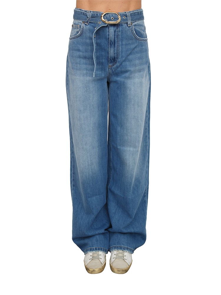 TWIN-SET Jeans Twinset in denim di cotone blu medio con cintura