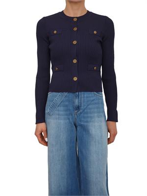 TWIN-SET Cardigan Twinset in misto viscosa blu bottoni logati in DONNA