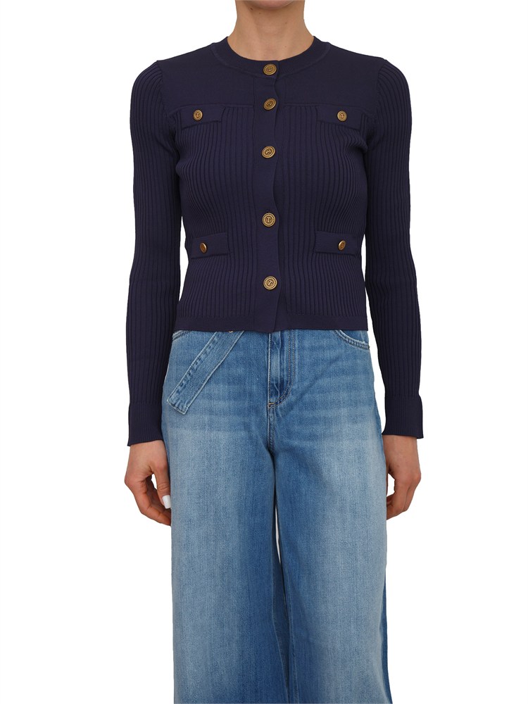 TWIN-SET Cardigan Twinset in misto viscosa blu bottoni logati