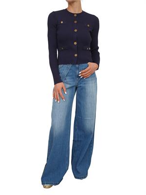 TWIN-SET Cardigan Twinset in misto viscosa blu bottoni logati in DONNA