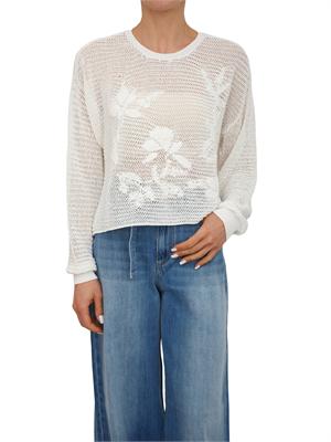 TWIN-SET Maglia Twinset in misto cotone bianco panna a rete in DONNA