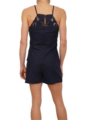 TWIN-SET Top Twinset in misto lino e viscosa blu con ricamo in DONNA