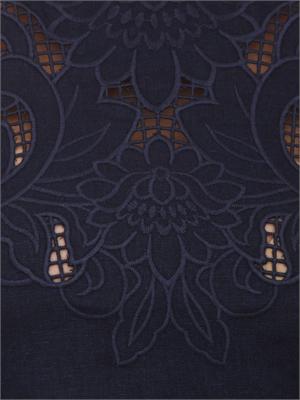 TWIN-SET Top Twinset in misto lino e viscosa blu con ricamo in DONNA