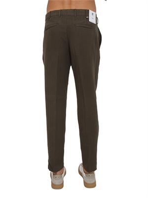 Pantaloni PT Torino in herringbone di cotone e lino marrone in UOMO