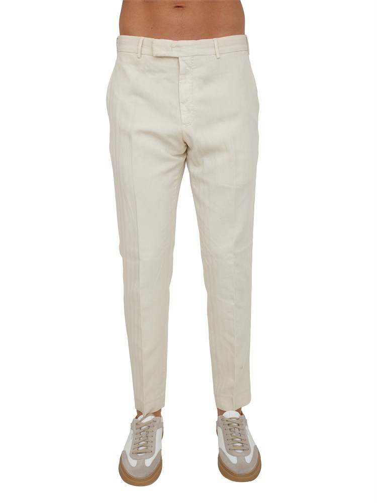 Pantaloni PT Torino in herringbone di cotone e lino beige
