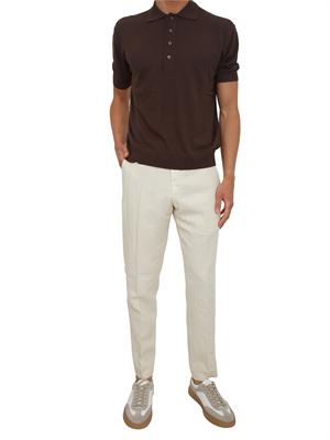 Pantaloni PT Torino in herringbone di cotone e lino beige in UOMO