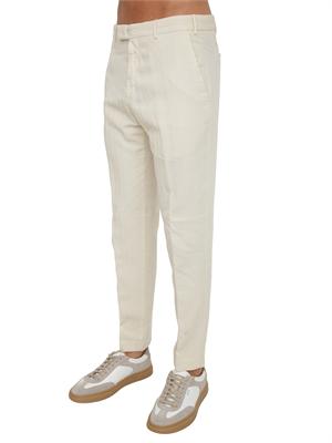 Pantaloni PT Torino in herringbone di cotone e lino beige in UOMO