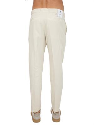 Pantaloni PT Torino in herringbone di cotone e lino beige in UOMO