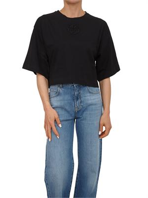 T-shirt cropped Borghetto Pinko in cotone nero ricamo logo in DONNA