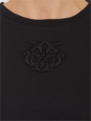 T-shirt cropped Borghetto Pinko in cotone nero ricamo logo in DONNA