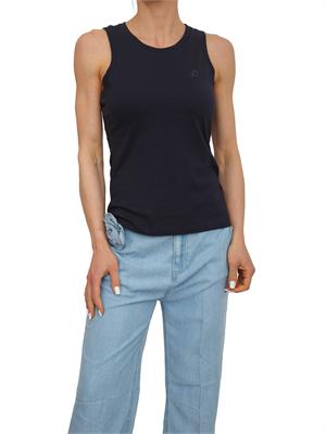 Canotta Blugirl in cotone blu con logo strass in DONNA