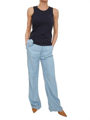 Canotta Blugirl in cotone blu con logo strass in DONNA