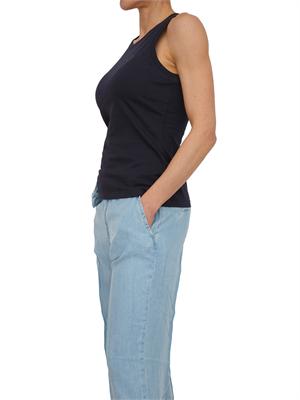 Canotta Blugirl in cotone blu con logo strass in DONNA