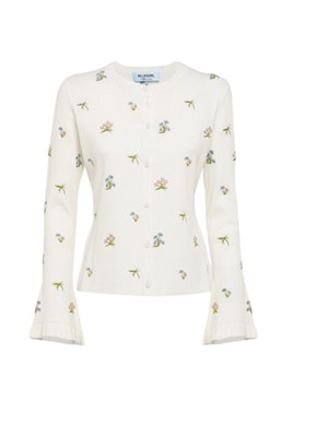 Completo (cardigan+top) Blugirl in viscosa bianca ricamo fiori in DONNA