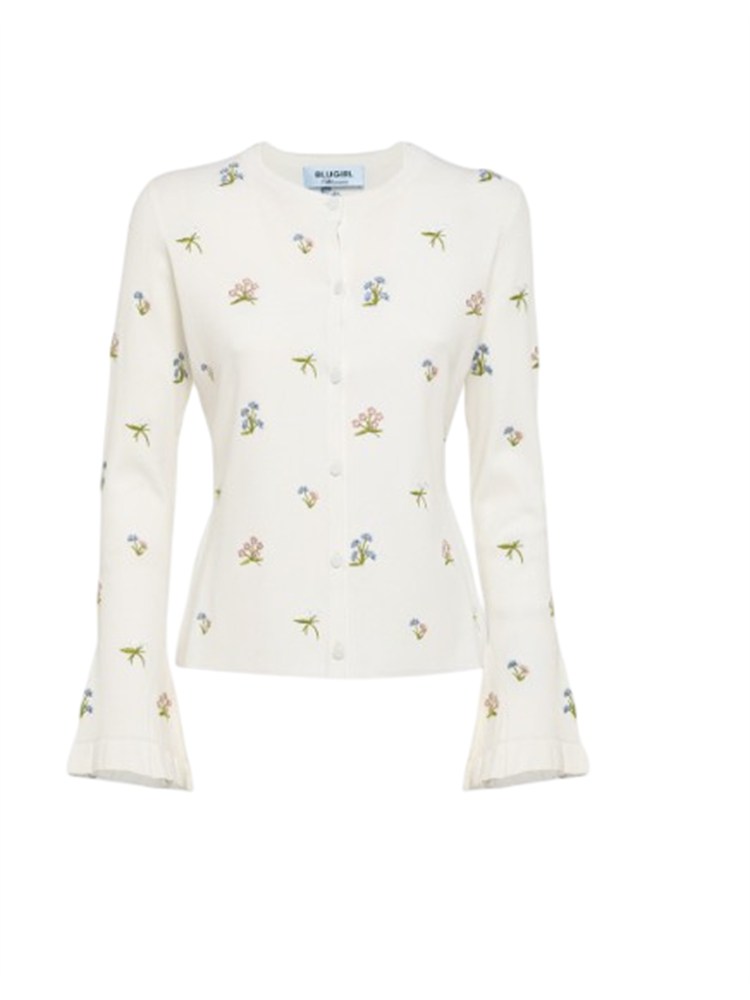 Completo (cardigan+top) Blugirl in viscosa bianca ricamo fiori