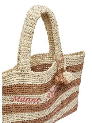 Borsa Liu Jo donna in paglia con fantasia rigata marrone in DONNA