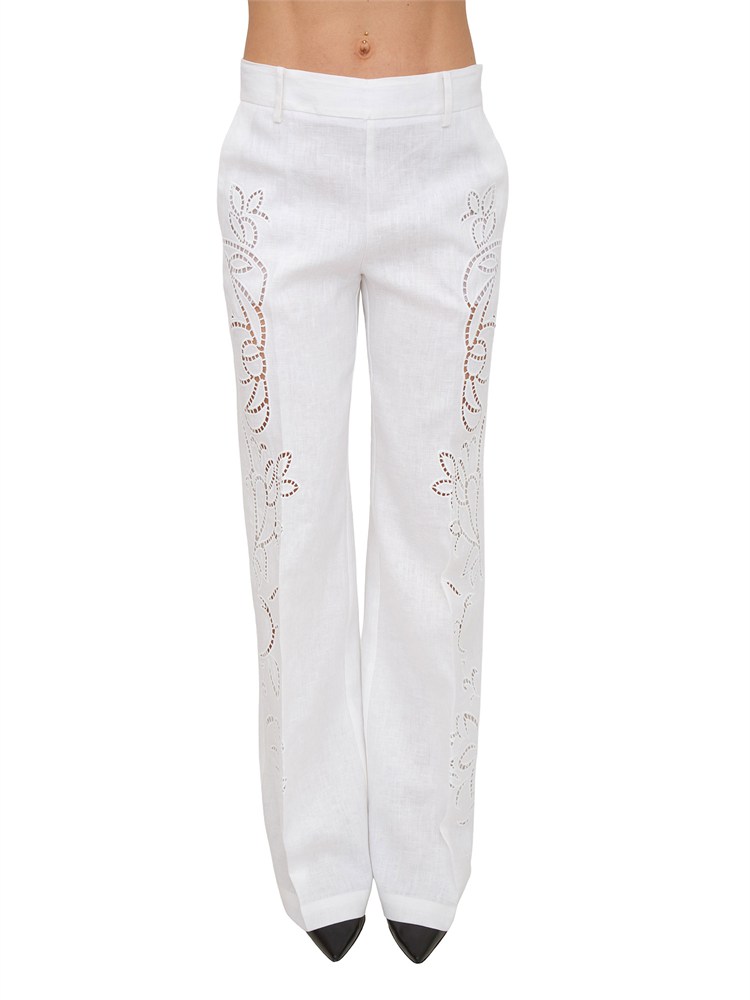 Pantaloni Ermanno Firenze in lino bianco con ricami
