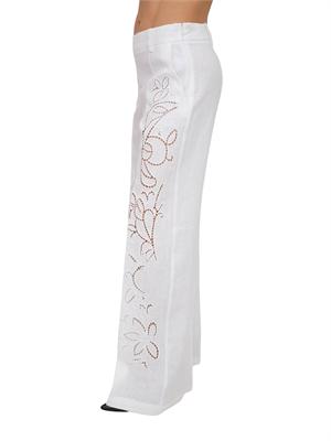 Pantaloni Ermanno Firenze in lino bianco con ricami in DONNA