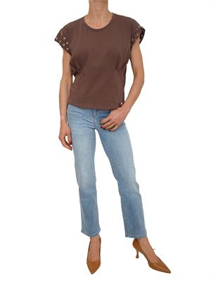 T-shirt Liu Jo donna in cotone marrone inserti metallici in DONNA