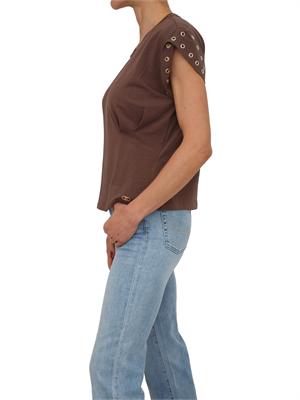 T-shirt Liu Jo donna in cotone marrone inserti metallici in DONNA