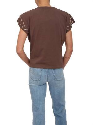 T-shirt Liu Jo donna in cotone marrone inserti metallici in DONNA