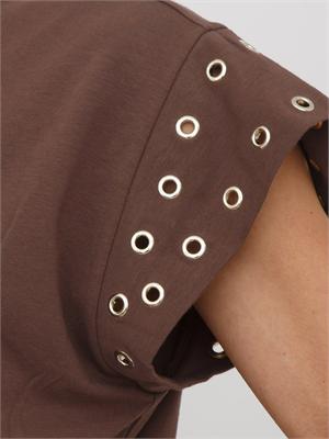 T-shirt Liu Jo donna in cotone marrone inserti metallici in DONNA