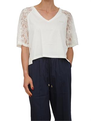 T-shirt Liu Jo donna in cotone bianco con pizzo in DONNA