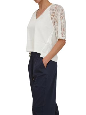T-shirt Liu Jo donna in cotone bianco con pizzo in DONNA