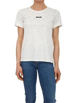 T-shirt Liu Jo donna in cotone bianco panna con cristalli in DONNA