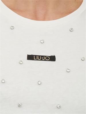 T-shirt Liu Jo donna in cotone bianco panna con cristalli in DONNA