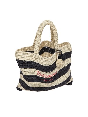 Borsa Liu Jo donna in paglia con fantasia rigata nera in DONNA