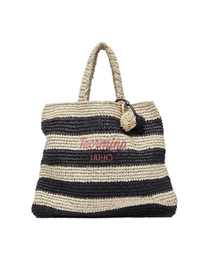 Borsa Liu Jo donna in paglia con fantasia rigata nera in DONNA